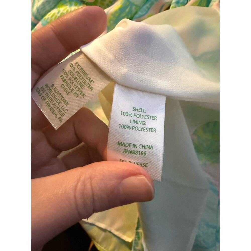 NWT LILLY PULITZER “Avena” One Sleeve Green Print Vitamin Sea Top Lined 10 - Picture 4 of 4